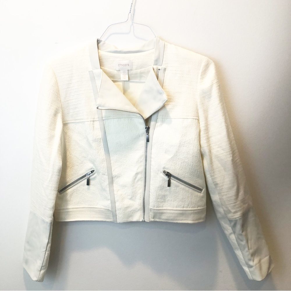 Chico’s Cream Tweed Moto Jacket Chico’s size 0